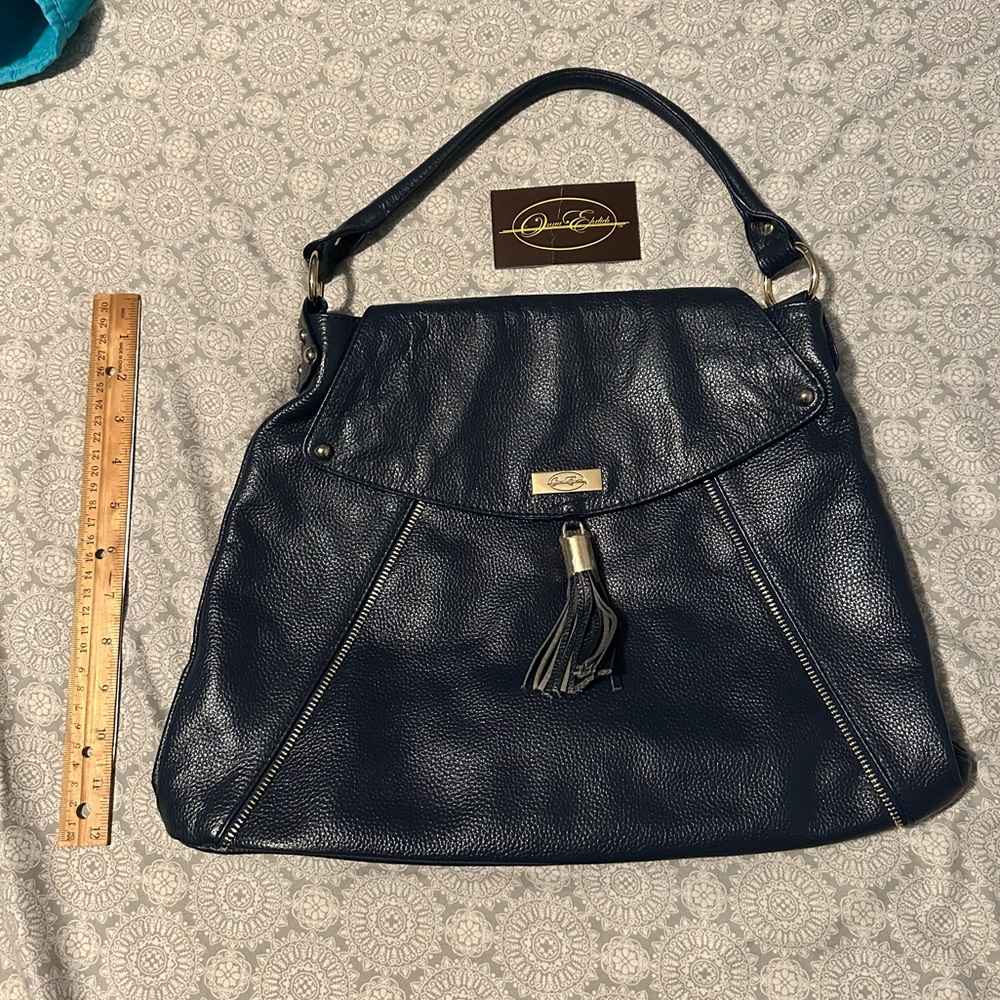 Vintage Onna Ehrlich Leather Kelly Hobo Tote Purse Bag Gold Accents & Tassel